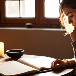 **A person sitting at a desk, thoughtfully reflecting on past experiences while journaling. Soft, warm lighting. Emphasis on introspection and self-discovery. Perhaps include elements like a compass or a personal values list in the background, subtly suggesting the theme.**