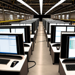 A chaotic, cluttered Agile development environment, depicted with a sense of overwhelm and stagnation. Developers are shown on a perpetual "hamster wheel" of activity, furiously typing amidst an endless, unprioritized digital backlog spilling across multiple screens. In the background, a relentless "feature factory" conveyor belt churns out generic, identical software boxes that are piling up unused or falling into a waste bin. Emphasize the illusion of busyness without true impact, reflecting wasted effort, developer burnout, and misaligned priorities. The atmosphere should be dimly lit, feeling unproductive and exhausting.