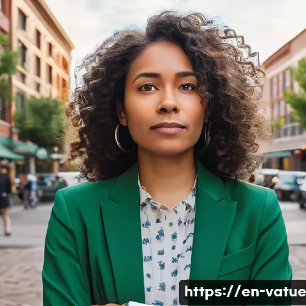 가치 기반 우선순위화의 사회적 가치 창출 - **Prompt:** A diverse woman in her late 30s stands in a modern, sunlit urban plaza, initially lookin...