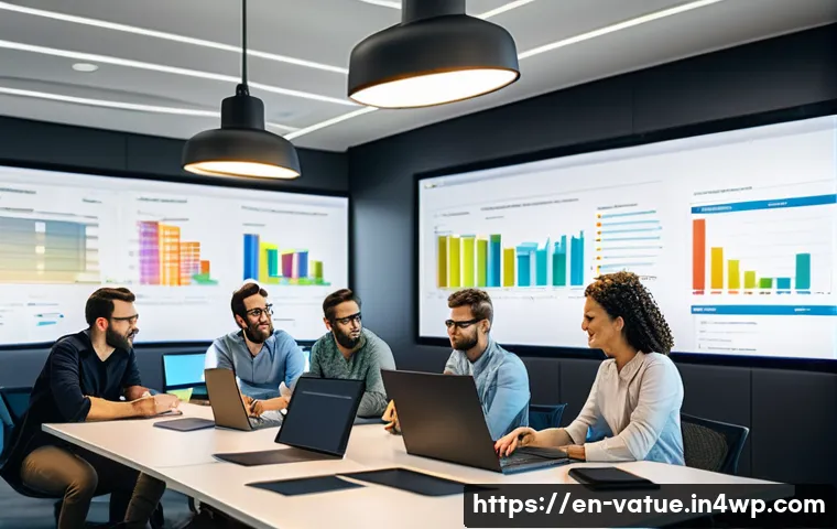 가치 기반 우선순위화의 성공적인 사례 - A modern office scene showing a diverse product development team gathered around a large digital scr...