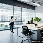 Home 20 가치 기반 우선순위화의 교육 프로그램 - A modern office scene showing a diverse team of professionals collaborating around a large table wit...
